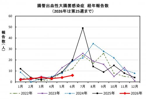 腸管出血性大腸菌感染症　経年報告数画像