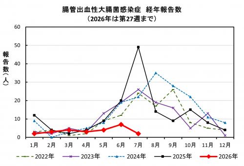 腸管出血性大腸菌感染症 経年報告数画像