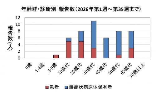 年齢群・診断別報告数(2021年)グラフ画像 腸管出血性大腸菌感染症 年齢群別 診断別報告数画像