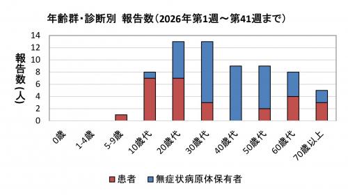 年齢群・診断別報告数(2021年)グラフ画像 腸管出血性大腸菌感染症 年齢群別 診断別報告数画像