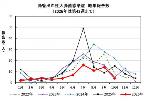 腸管出血性大腸菌感染症　経年報告数画像
