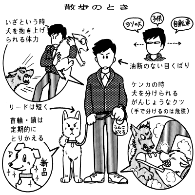 犬の散歩の注意点を示す画像