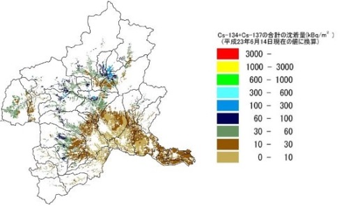 図2：農地への放射性セシウム(Cs-134,Cs-137）の沈着量分布図画像